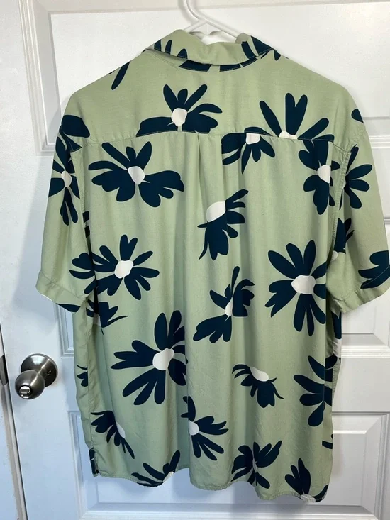 Original Use Green Floral Camp Collar Shirt XL Rayon Resort Button Up - Picture 4 of 5